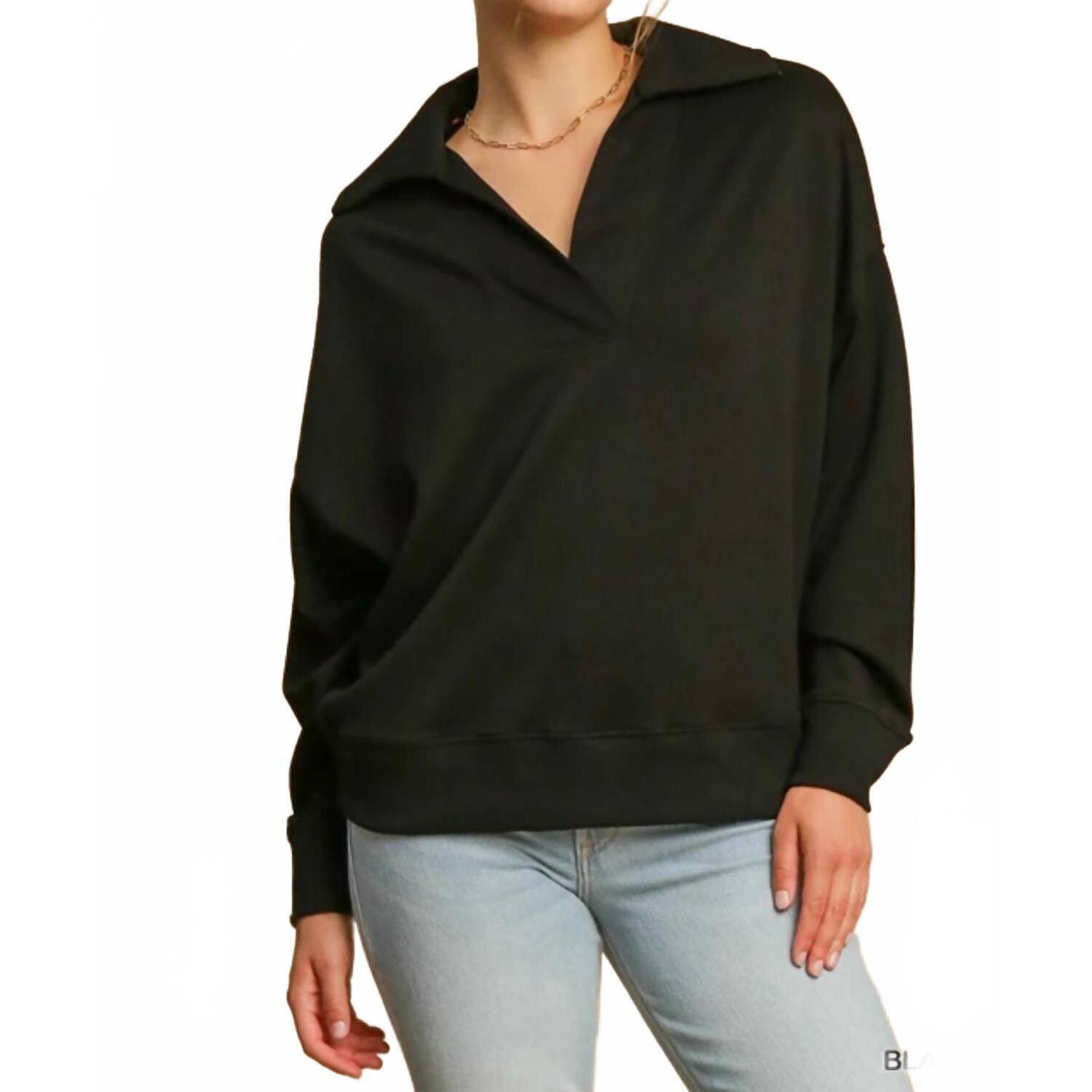 New Umgee Collared Neck Top In Black